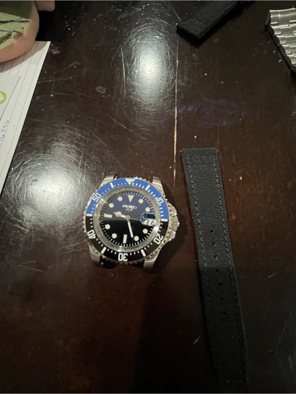 Seiko Black Dial Blue & Black Bezel Stainless Wristwatch - Picture 4 of 6